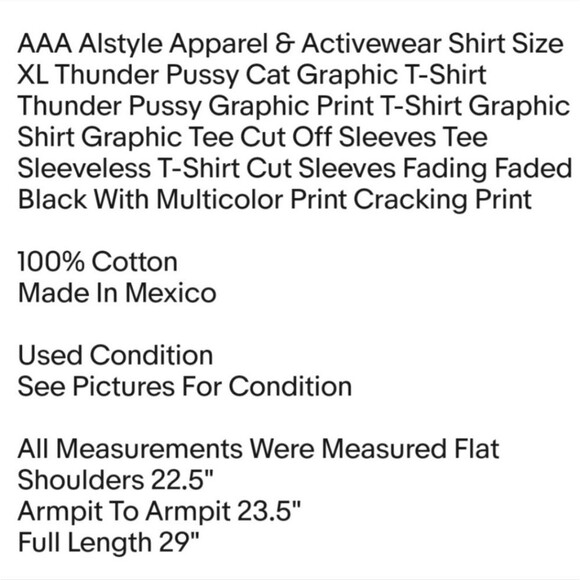 AAA Alstyle Apparel & Activewear Shirt Size XL ThunderPussy Cat Graphic T-Shirt - Picture 2 of 9
